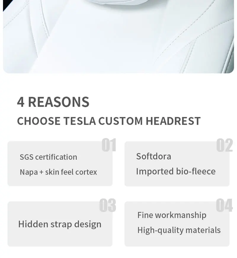 Für Tesla Model 3/Y Juniper 2019-2025 Autositz-Kopfstützenkissen Fumbar Nackenstützkissen Hochwertiges Leder Auto-Zubehör – Detail 2