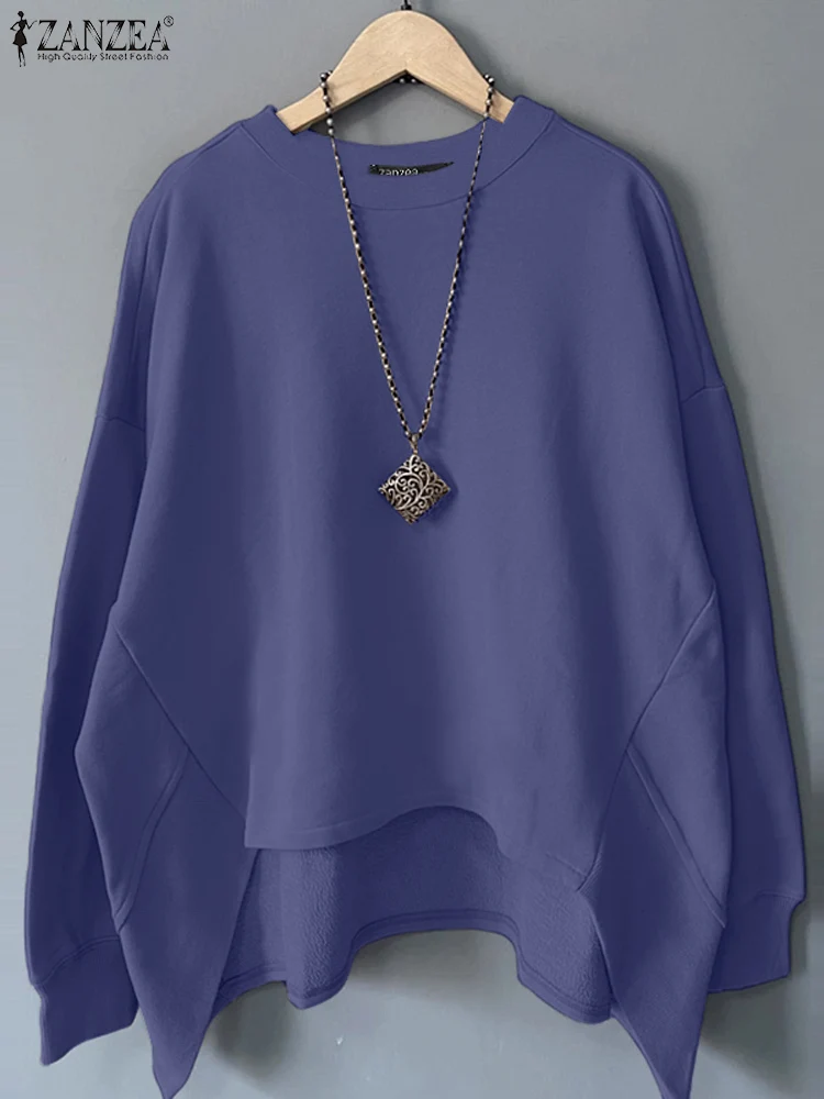 

Casual Loose Jumpers ZANZEA Women Solid Color Sweatshirts Fashion Korean Irregular Hem Pullover Holiday Autumn Long Sleeve Tops