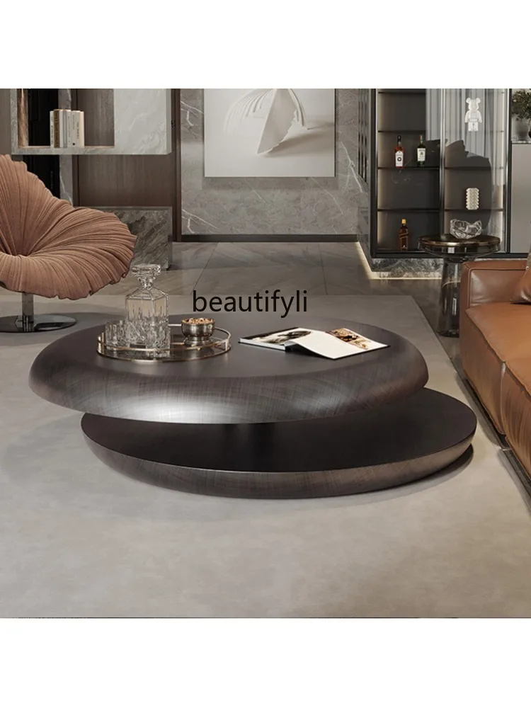 Italian-Style Light Luxury round Modern Minimalist Living Room Home Stainless Steel Rotating Folding Coffee Table