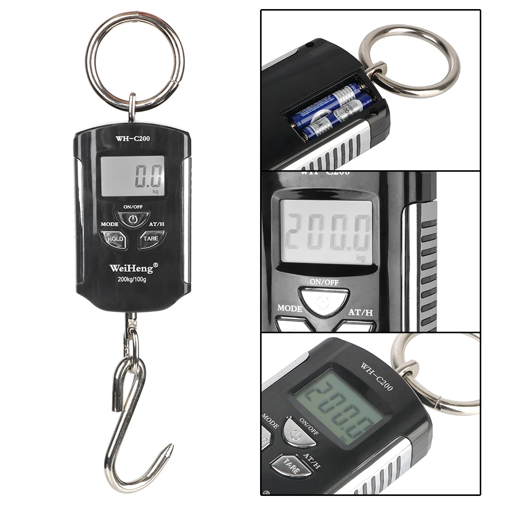 Heavy Duty Portable Electronic Weighing Scale Weight 200kg/100g Crane Scale Fishing Travel Hanging Hook Scales Backlight
