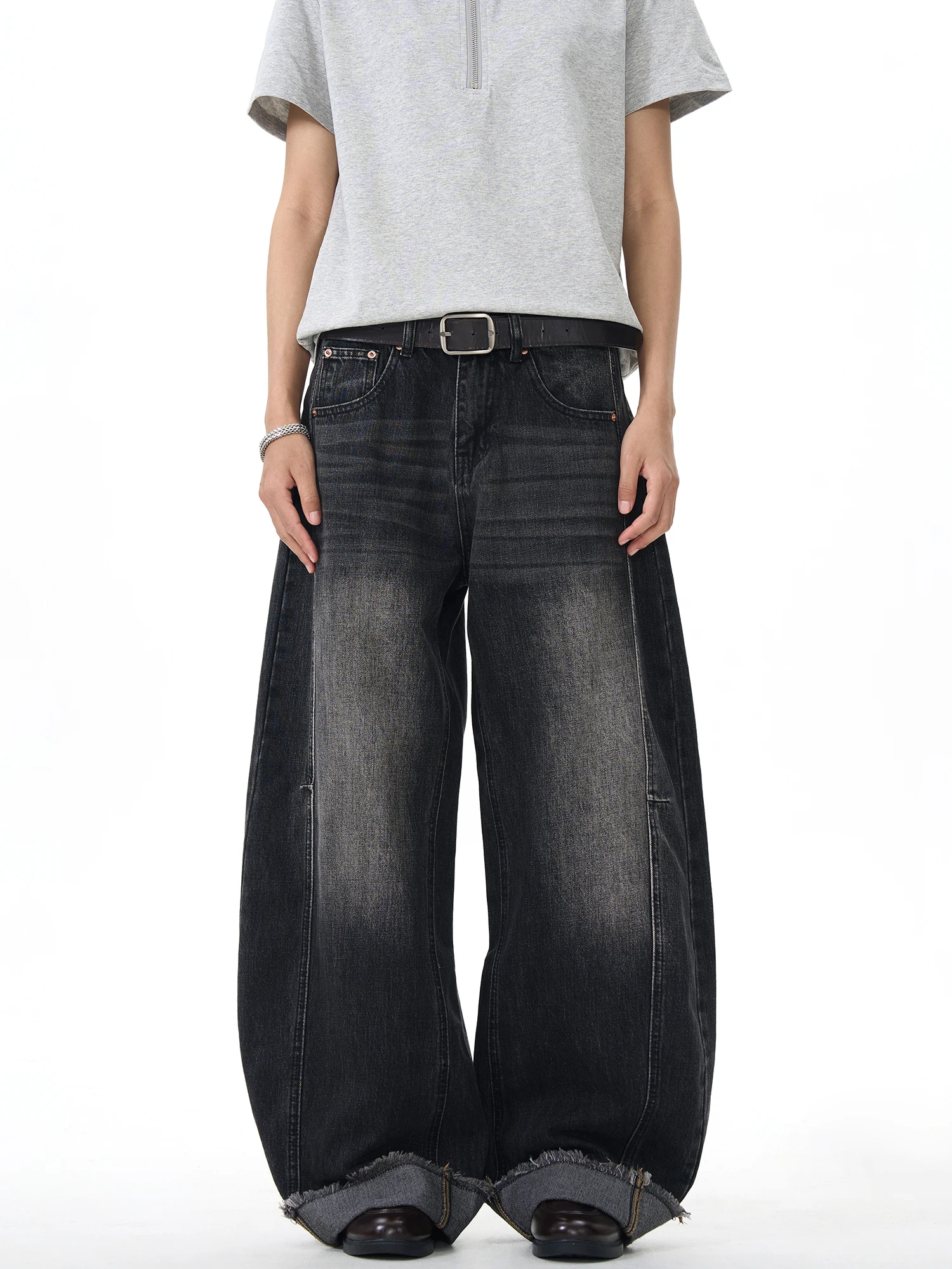 Thumpup الأمريكية الرجعية Decosition مكبل سكين الجينز فضفاض واسعة الساق الجينز عادية القطن الدنيم الرجال النساء الجينز #1