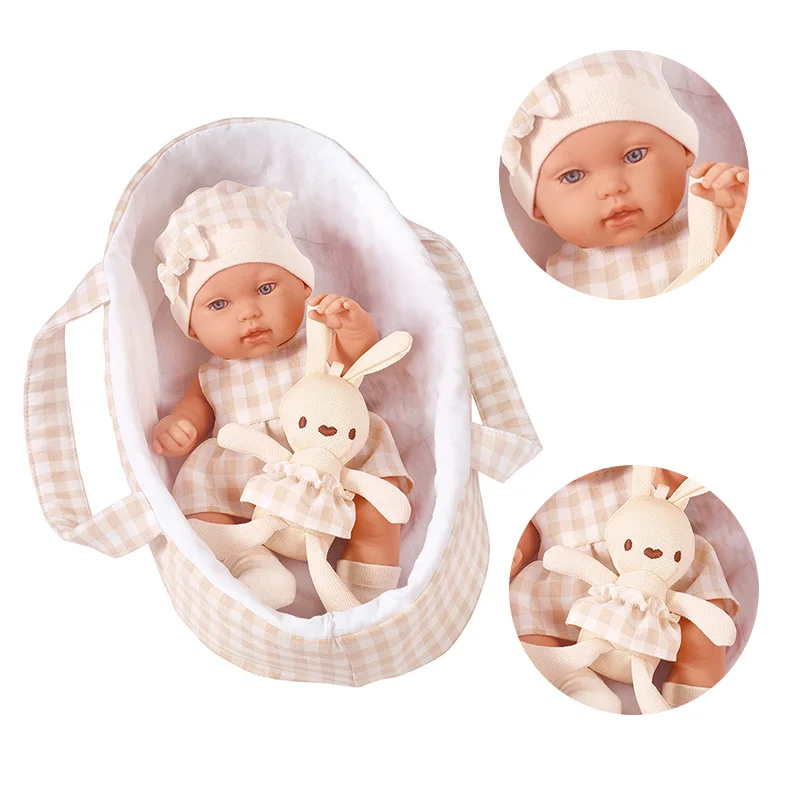Baby Doll 14Inch/35CM Clothes Cute Rabbit with Sleeping basket Bebe Reborn Doll kids Soothing Newborn Doll For Best Girls Gift