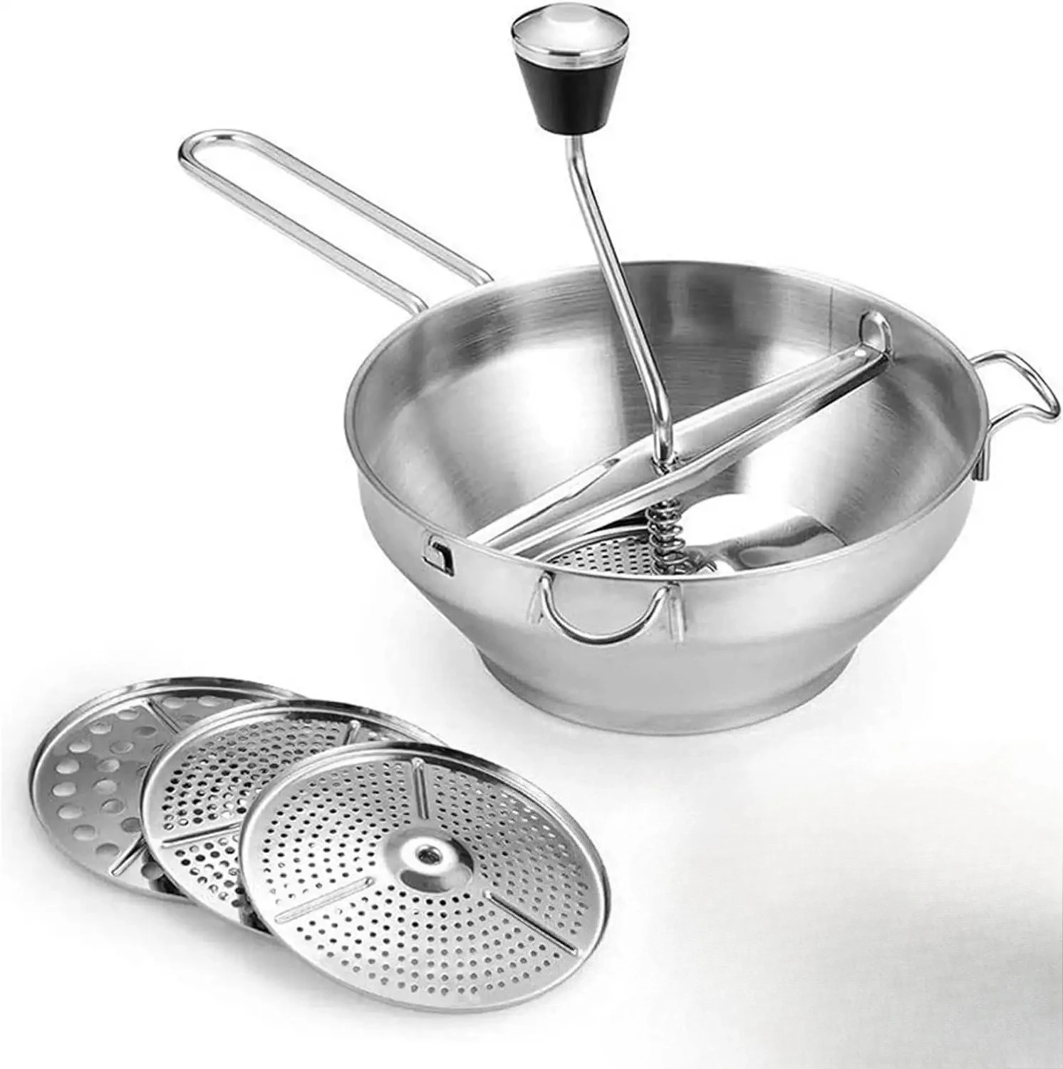 Food Rotary Mill Stainless Steel with 3 Milling Disc Vegetable Mill Strainer Potato Strawberry Jam Grinder Garlic Press Masher