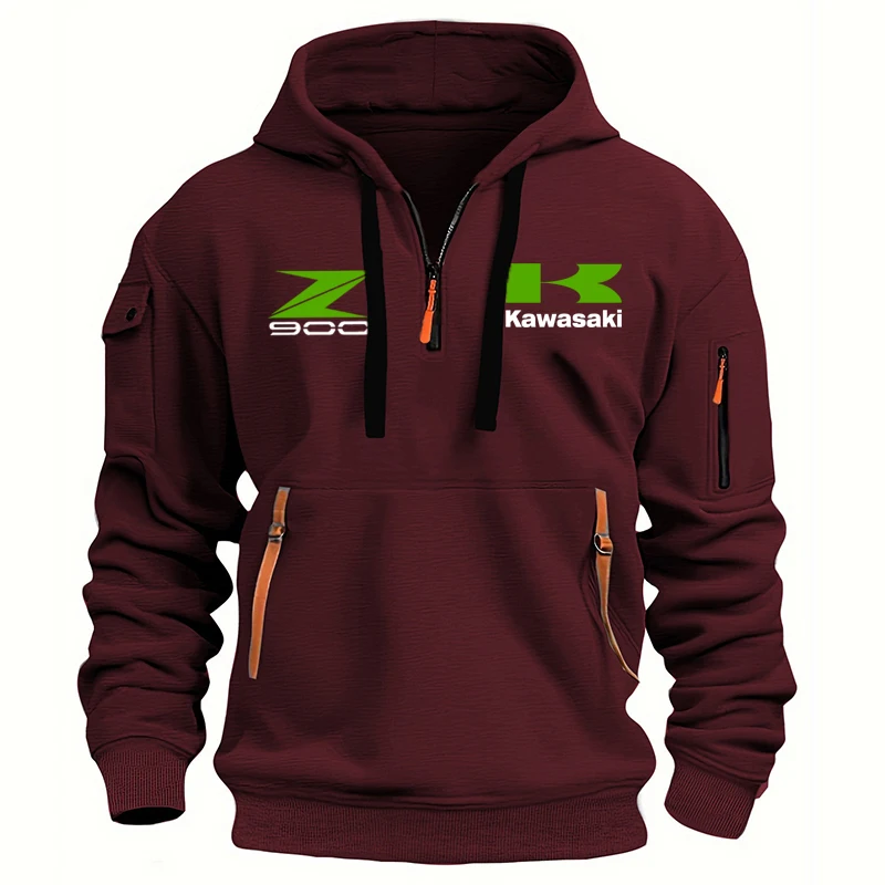 Kawasaki Logo Motorcycle Racing Team Z900 Men Half Zipper Hoodie Spring Autumn Male Sweatshirt 2025 New Sport Pullover Clothes