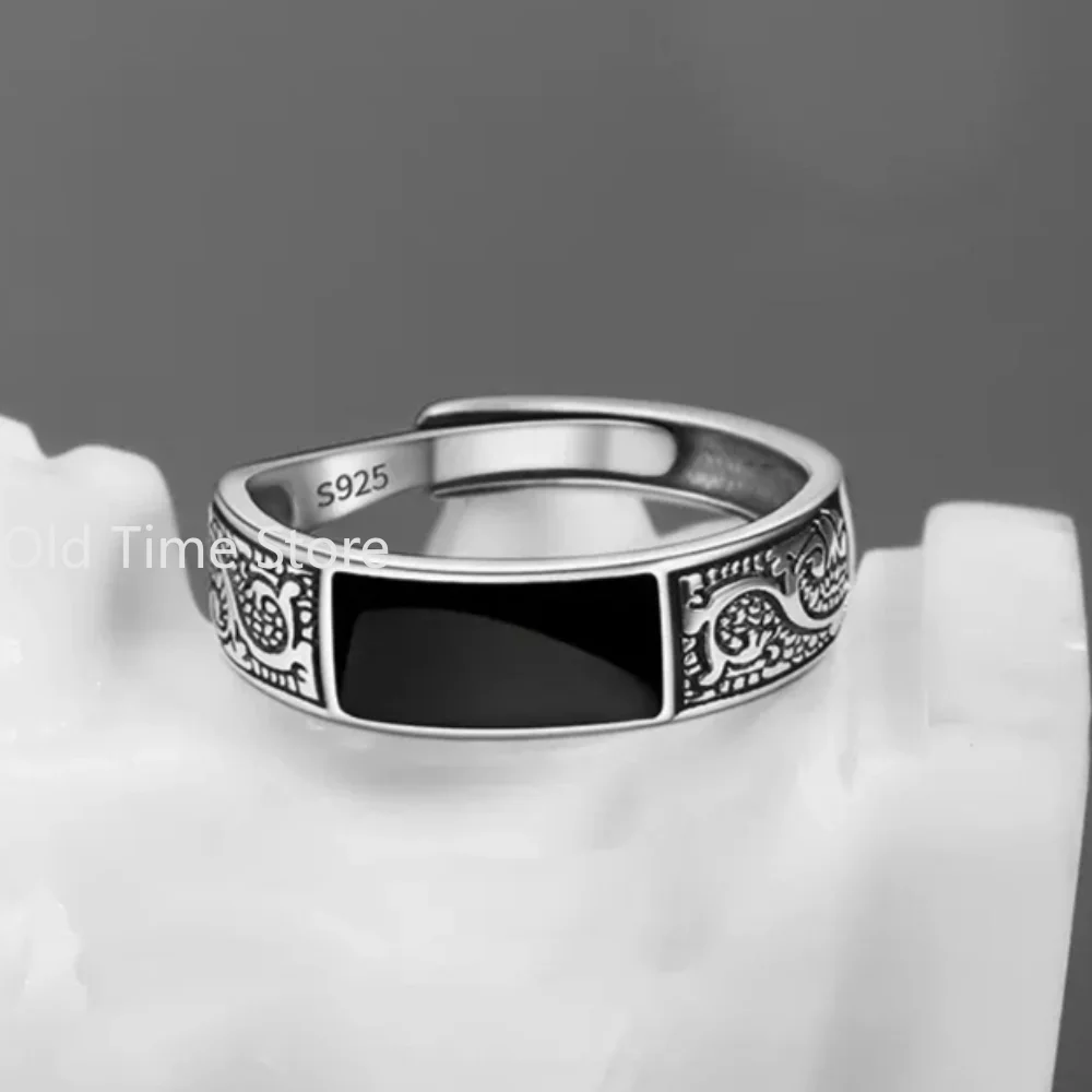 Fashion New Vintage Dragon Pattern Titanium Steel Ring Hip Hop Men Single Party Opening Adjustable Ring