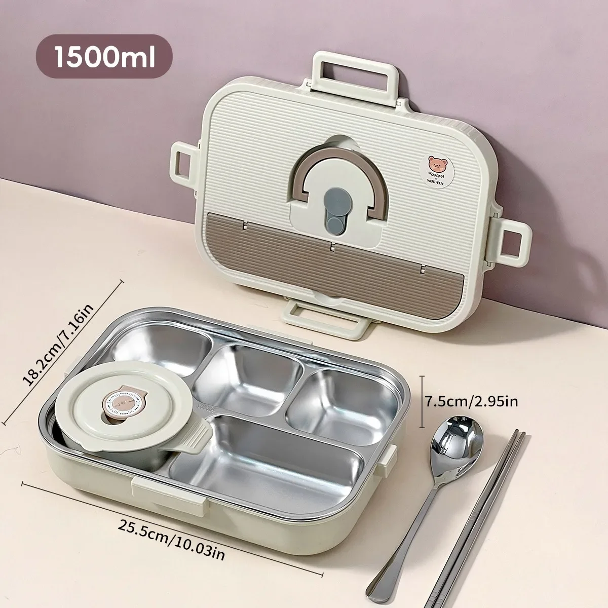 4/5 vakken, lunchbox van roestvrij staal 304 met bestek, grote inhoud, luchtdichte voedselcontainer, geschikt voor studenten, magnetronbestendig.