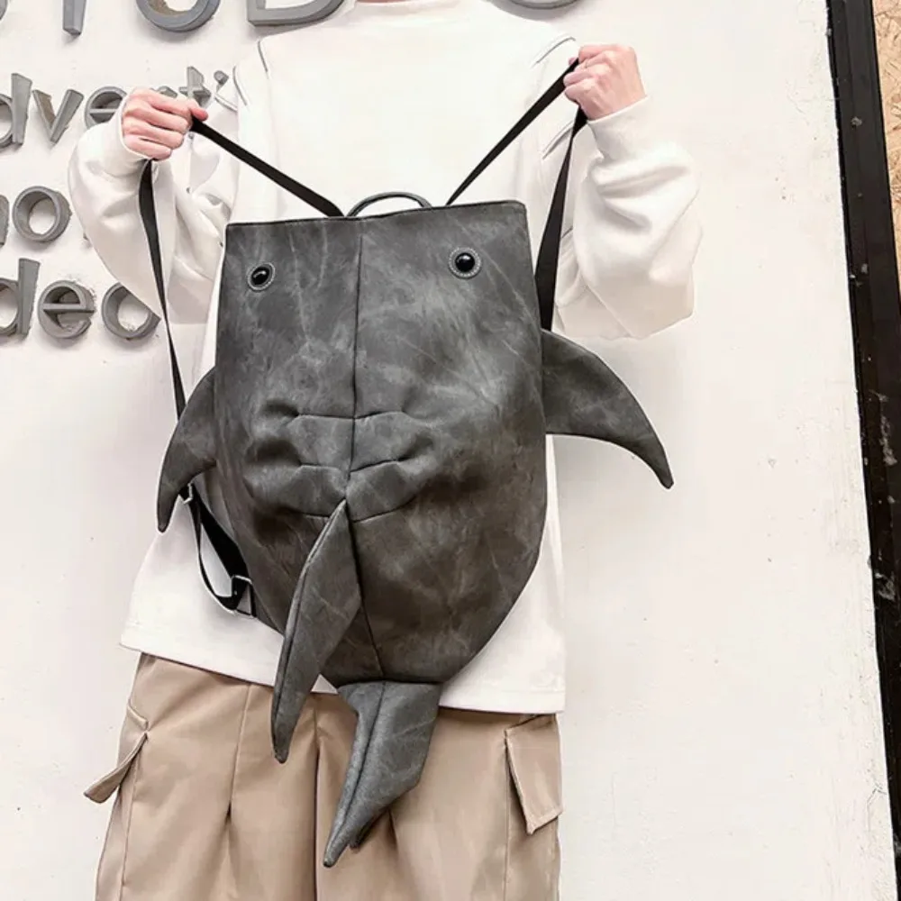 Animal Whale Shark Shape Backpack PU Leather Zipper Cartoon Shark Students Schoolbag Funny Large Capacity