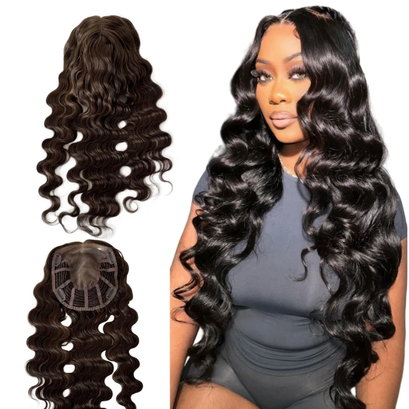 

16 inches Burmese Virgin Human Hair Body Wave Natural Color 130% Density 6x7 Mono Topper for Woman