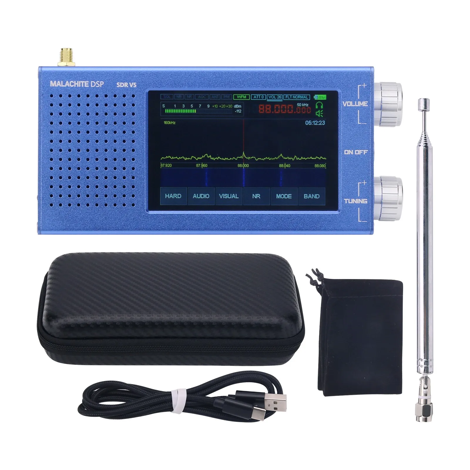 جهاز استقبال راديو Malachite DSP SDR ، غلاف ألومنيوم ، موجة قصيرة ، إصدار أزرق ، V5 CNC ، برنامج ثابت 1.10d