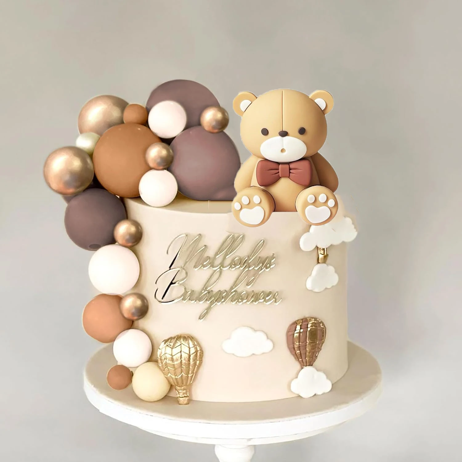 21 Stück Boho-Bär-Kuchenaufsätze, beige, braune Kugeln, Kuchenaufsätze für Kuchendekoration, Babyparty, Hochzeit, Kindergeburtstag, Party-Dekoration – Detail 4
