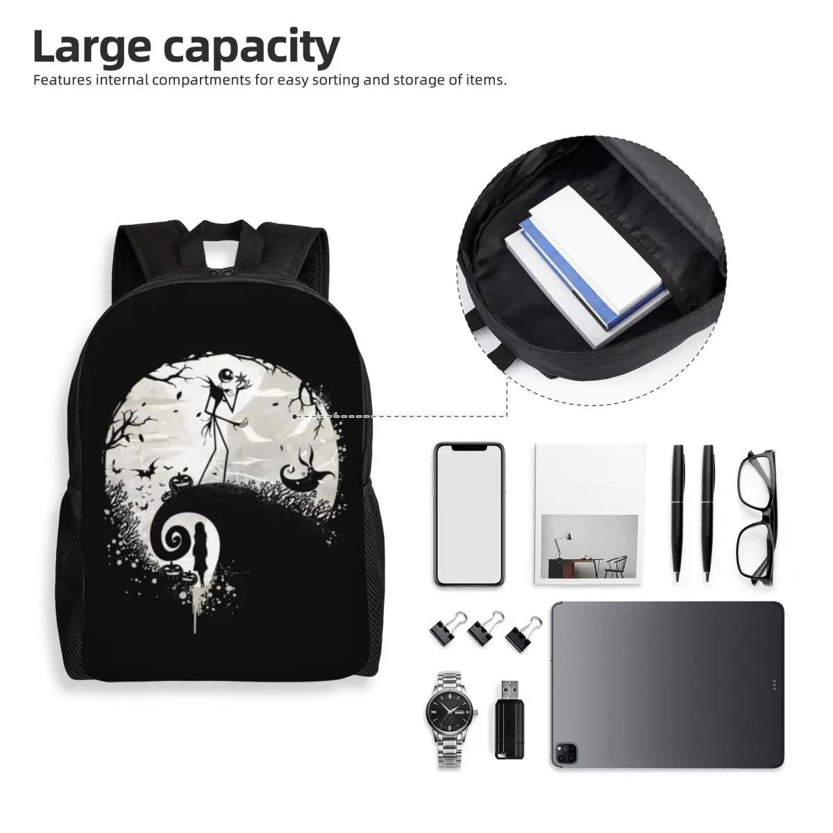 Custom Cartoon The Nightmare Before Christmas Laptop Backpack Women Men Basic Bookbag for College Students Jack Skellington Bag