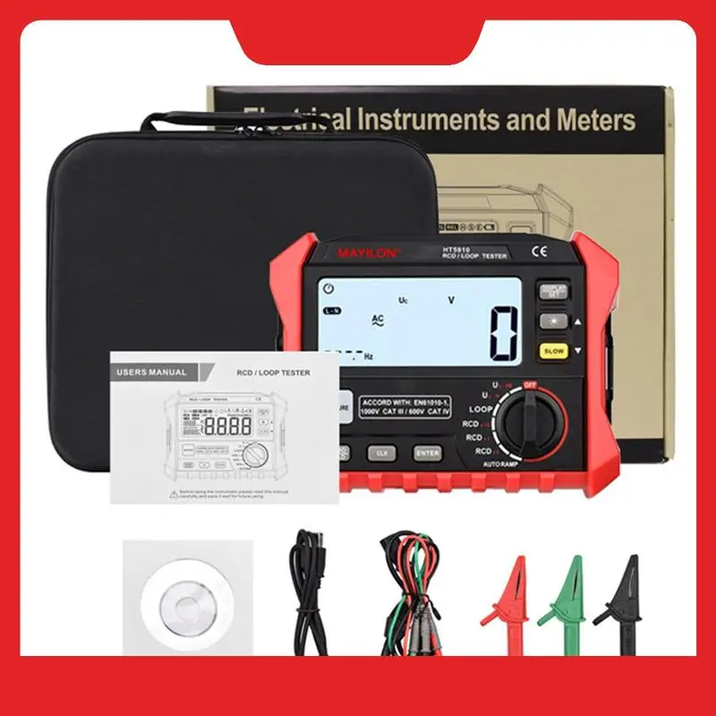 

MAYILON HT5910 Digital Resistance Meter Leakage Switch Tester 4.7 Inch LCD RCD/Loop Tester 1000 Data Storage Voltmeter-N38R
