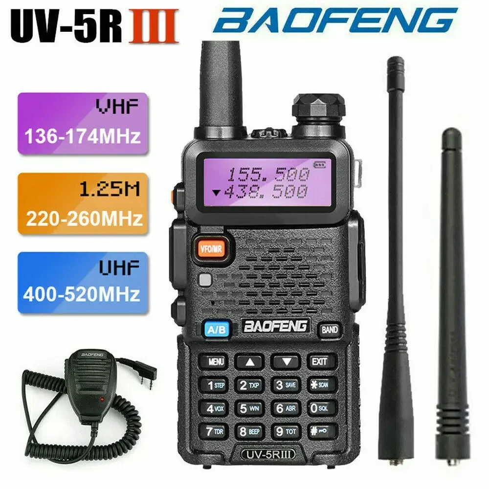 BAOFENG-UV-5III tragbares Walkie-Talkie, Zwei-Wege-Radiosender, Zwei-Wege-Transceiver, 1800mAh Tri-Band-CB, UKW/UHF, wasserdicht