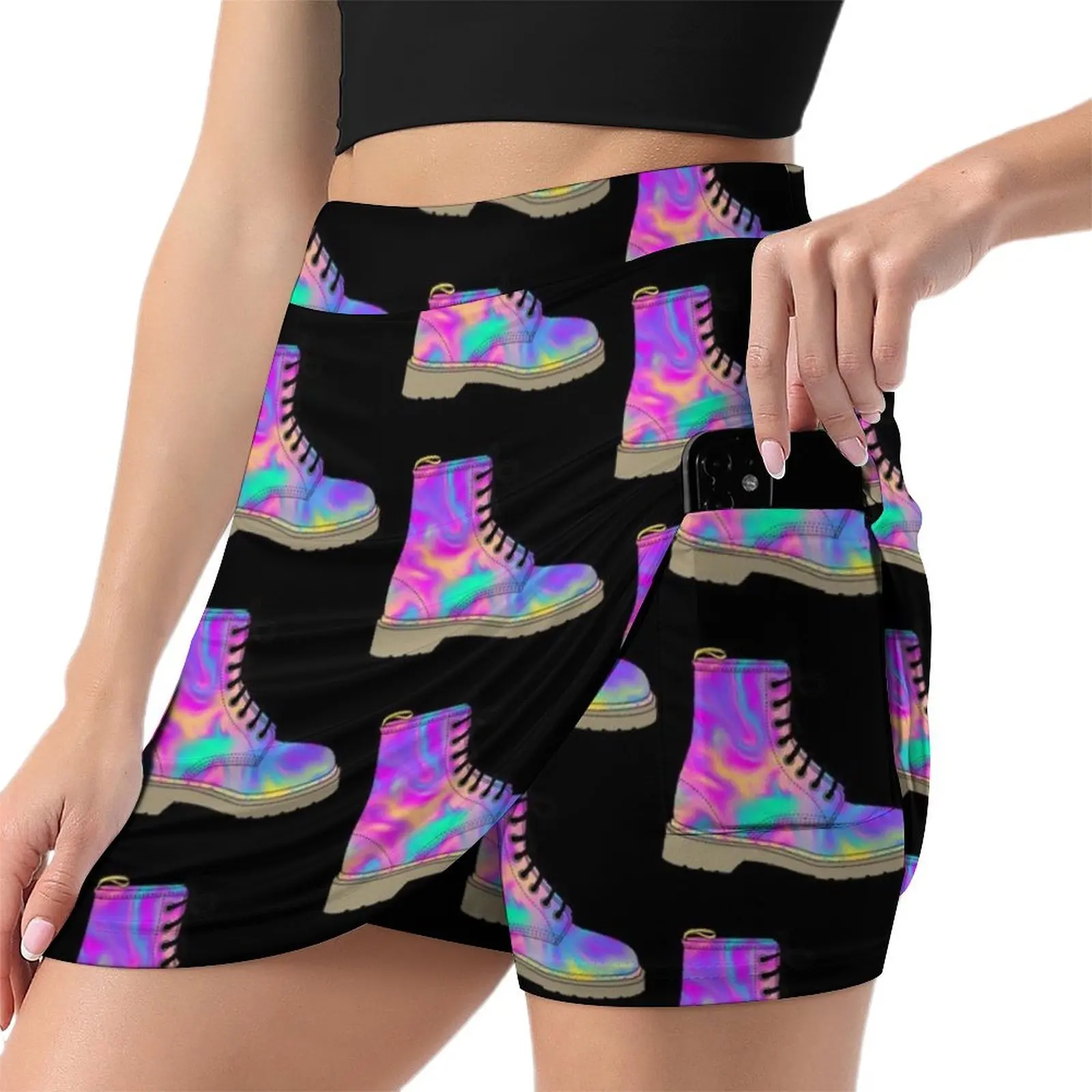 Swirly Neon Docs Mini Skirt korean clothes ladies Skort for women womens clothing