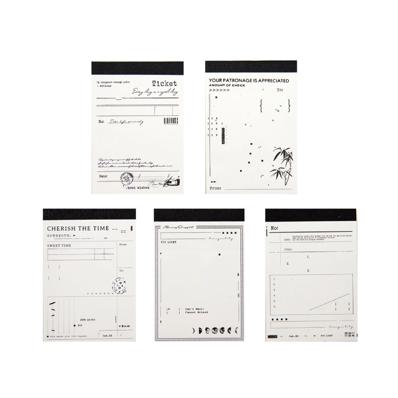 Papel decorativo Memo Pad, ruído série temporal, retro, branco, 5pcs