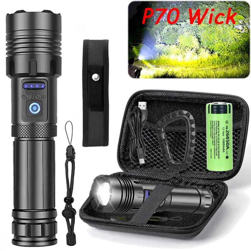 

Мощный перезаряжаемый фонарик, сверхмощный светодиодный фонарик 26650, аккумулятор, тактический фонарик для кемпинга, рыбалки на открытом воздухе