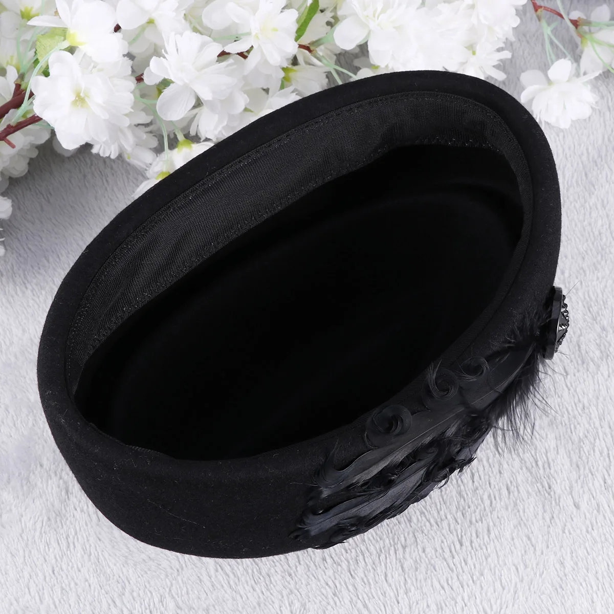 

Black Vintage Beret Wool Hat Women Fashionable Warm Winter Fall Beanie Lightweight Portable Stylish Unique Fit Most Head Sizes