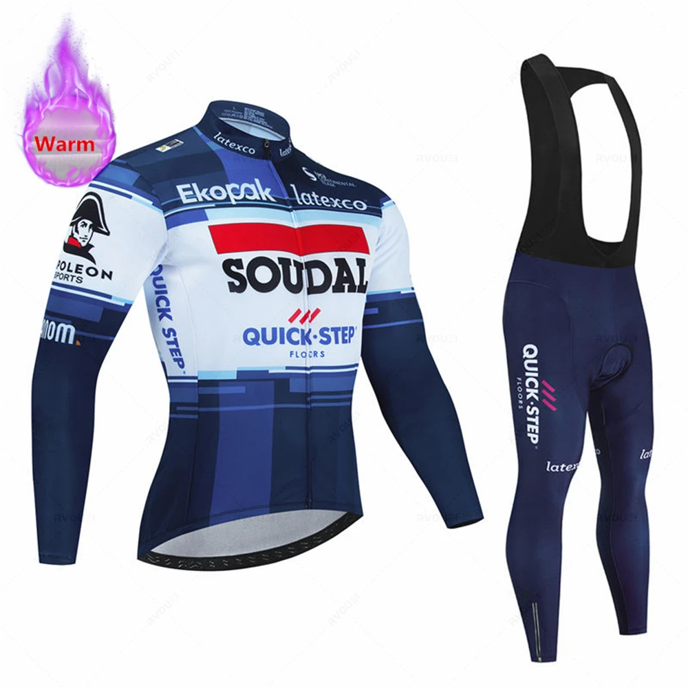 Soudal Quick Step Men Winter Cycling Jersey Set Thermal Fleece 2023 Clothing Mountian Bike Bicycle Clothes Ropa Maillot Ciclismo