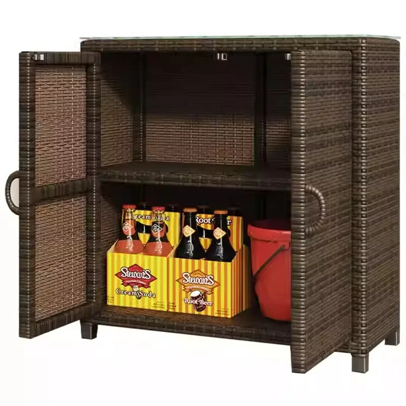 Rattan woven outdoor balcony storage locker, special storage cabinet for sundries, rainproof and sunscreen, large household spac