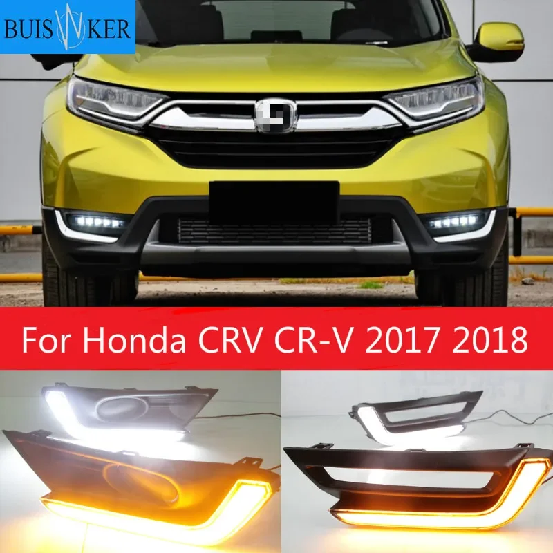 

2pcs For Honda CRV CR-V 2017 2018 12v LED DRL Daytime Running Lights With Turn Yellow Signal Fog Light Cover Car-Styling