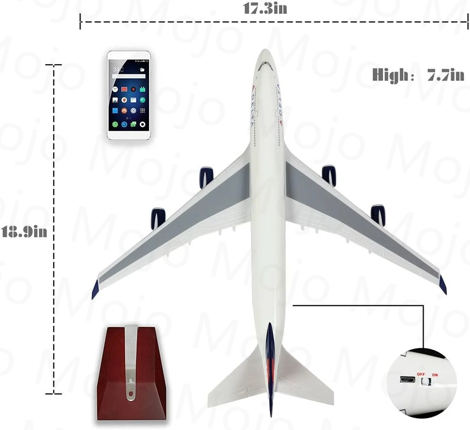 Imagem -02 - Modelo de Avião Fundido com Luzes Led Delta Boeing B747 Escala 1:150 47cm Decoração de Colecionador