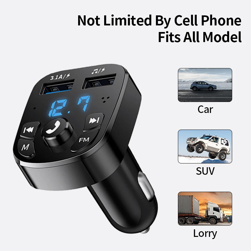 Car FM Transmitter Bluetooth 5.0 Wireless Handfree Kit Dual USB Car Charger 3.1A MP3 Player TF Card U Disk AUX Auto FM Modulator