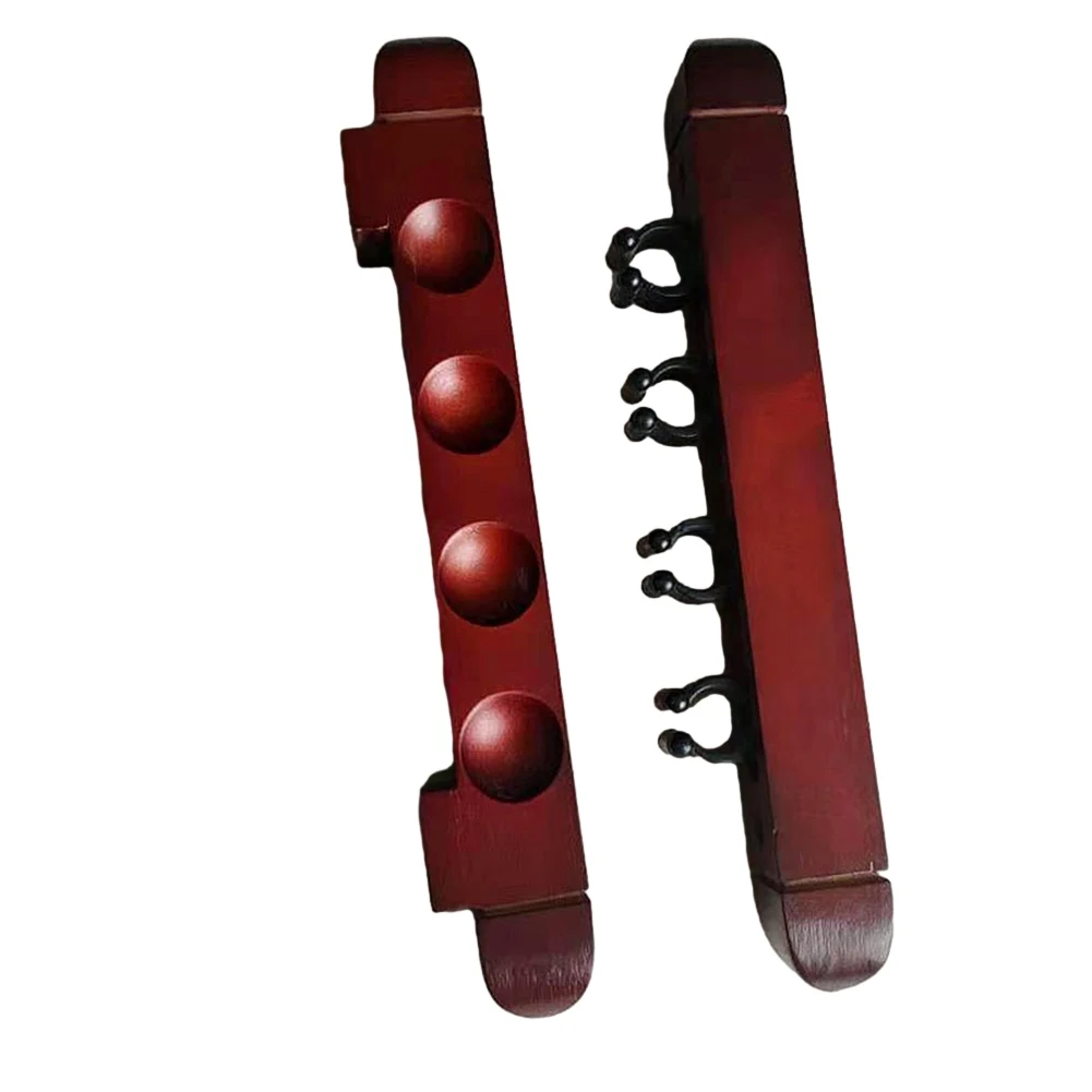 4 Slot Wooden Wall Mounted Cue Rack for Pool Snooker Supporting Storage of Towels Gloves and Chalk in Game Spaces