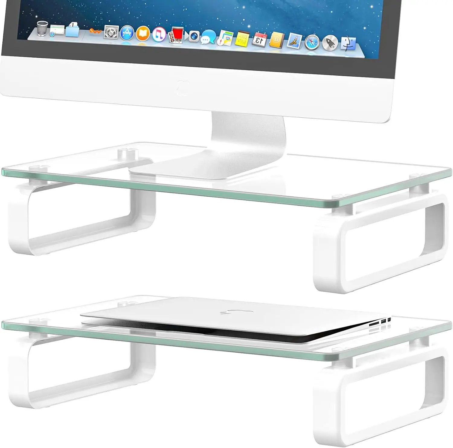 

2 Pack Computer Monitor Stand Riser Multi Media Desktop Stand for Flat Screen LCD LED TV, Laptop/Notebook, with Tempered Glas
