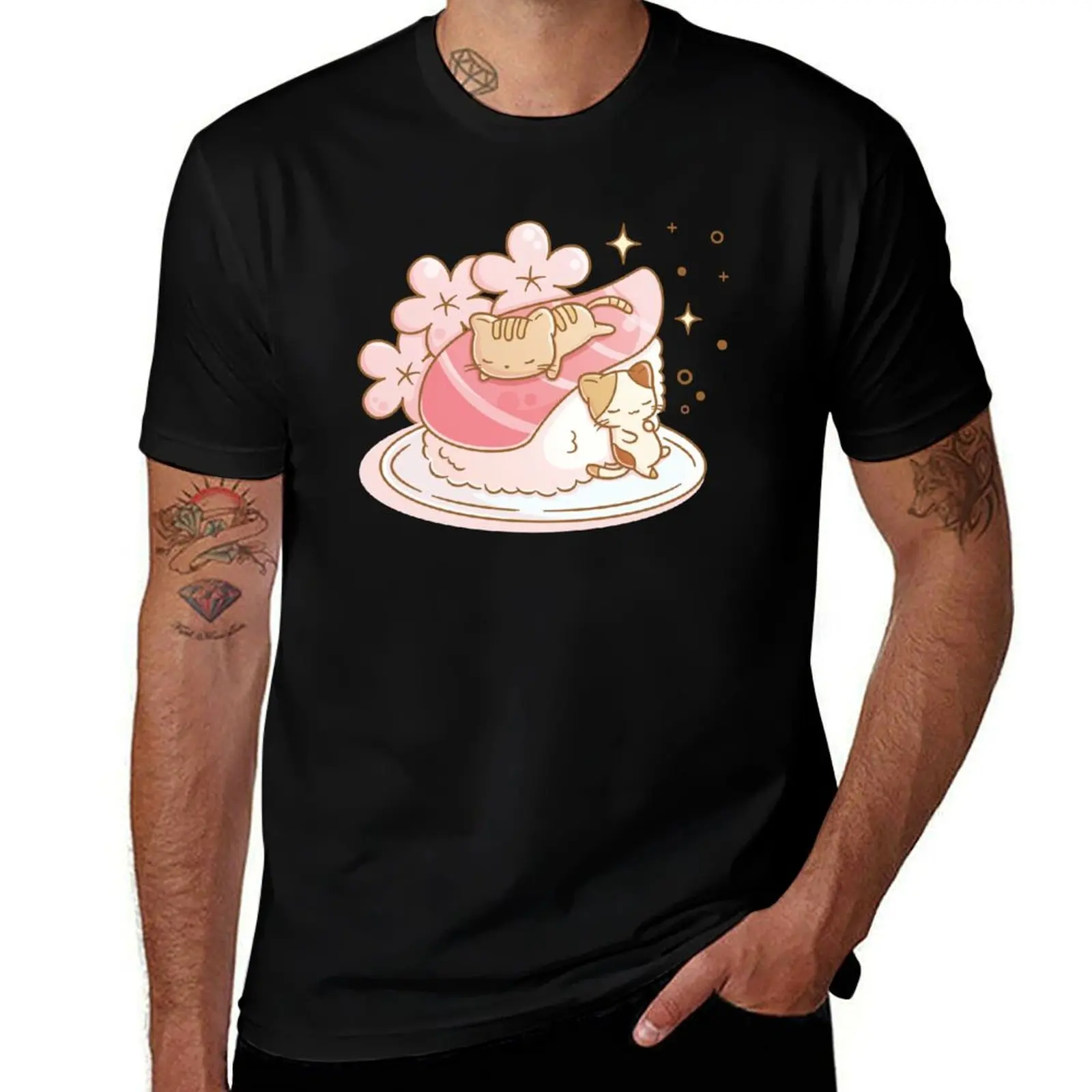 Cute Cats and Giant Sushi T-Shirt for a boy sweat vintage graphic tee Men's clothing