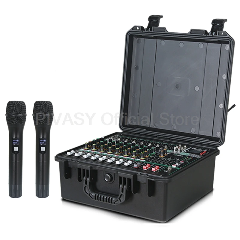 Professional 8-Way Mixer with Power Amplifier Microphone High Power Bluetooth Sound Package for Outdoor Stage Performance Home