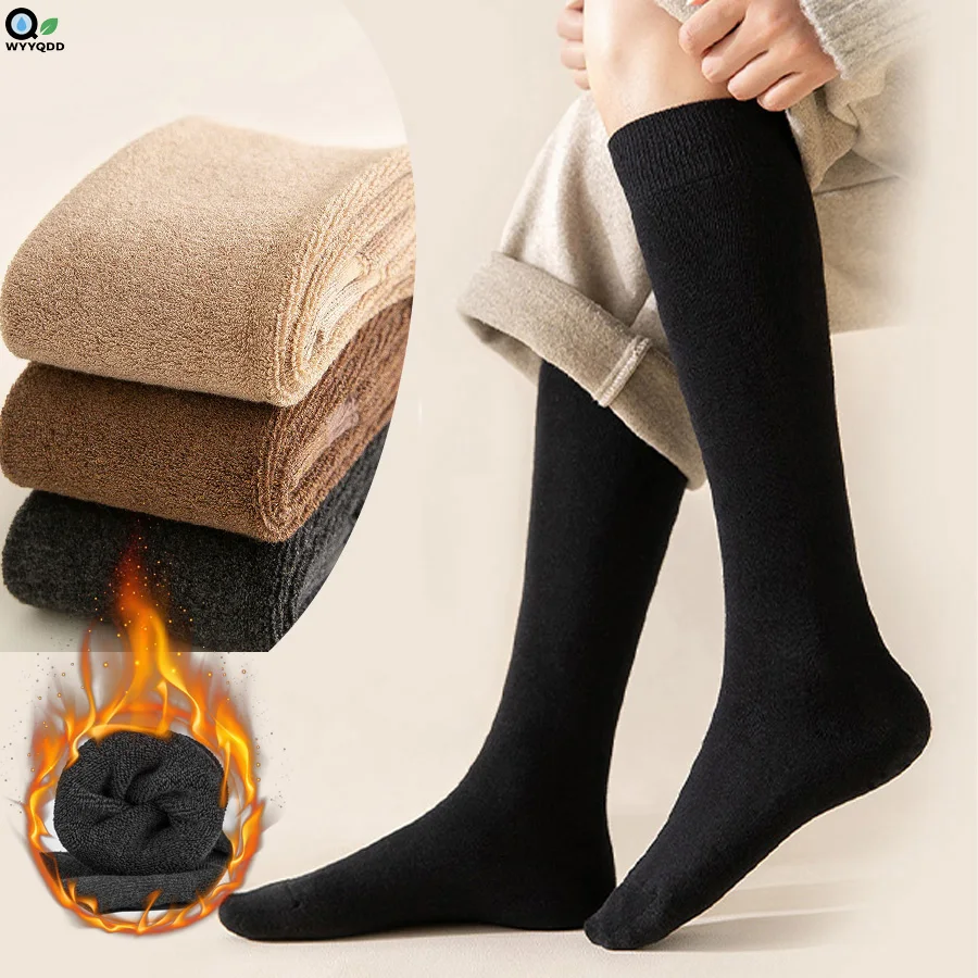 Medias de compresión de invierno para mujer, calcetines térmicos de algodón para senderismo, trabajo, invierno, medias cálidas a media pantorrilla