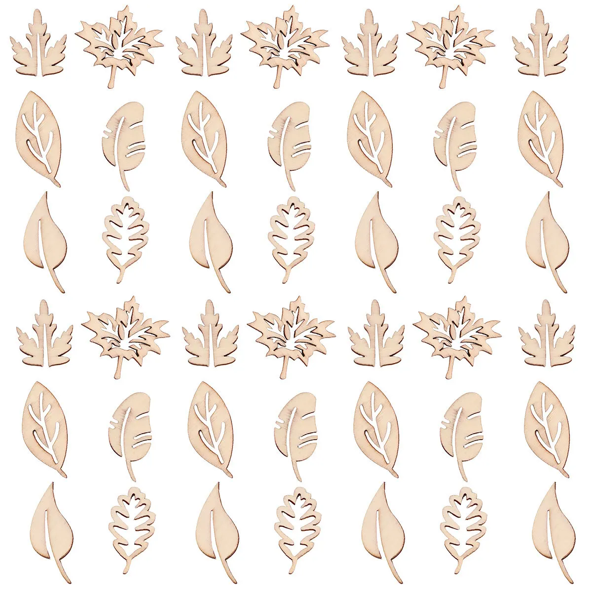 

100Pcs Leaf Shape Wooden Pieces Unfinished Smooth Surface Natural Color for DIY Handmade Crafts Wedding Home Festival Decoration