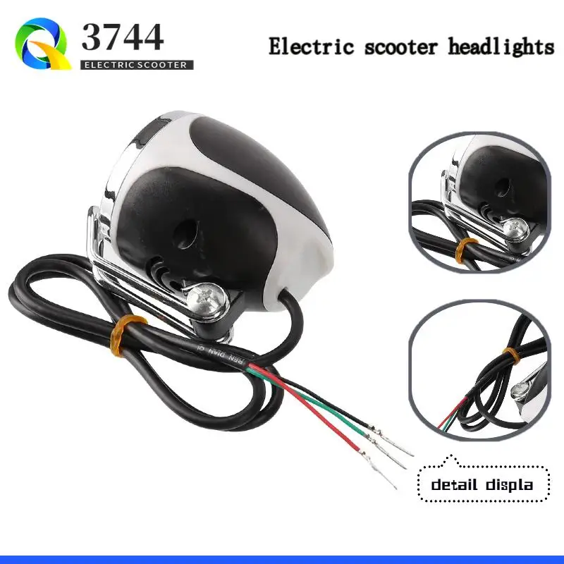 

Retro 8"/10" Streamlined Electric Scooter Headlight 36V/48V Bright LED Metal Chrome Bikes Head Light Cycling Lighting