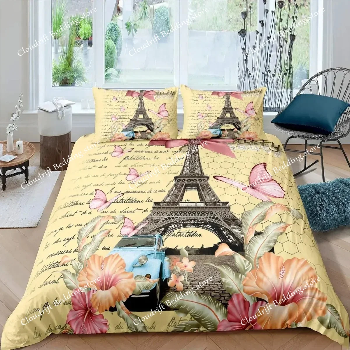 

Old Newspaper Duvet Cover Set Vintage French Bedding Brown Quilt Cover for Boys Girls Teens Polyester Comforter Cover