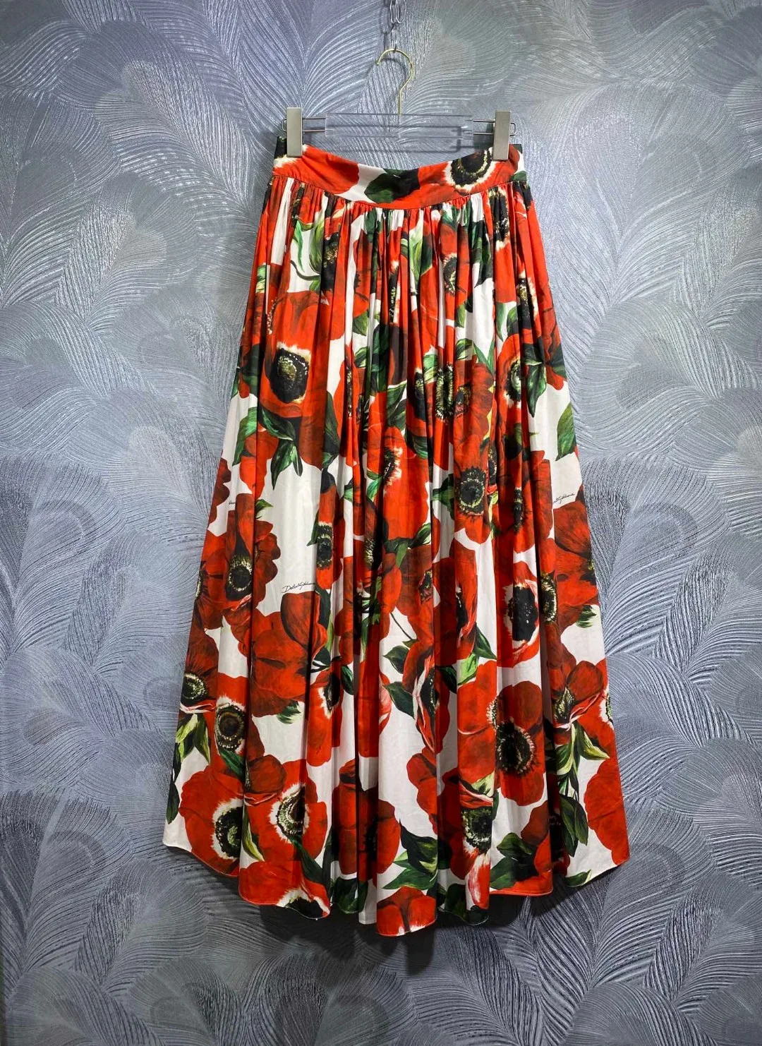 Luxury Designer Inspired High Quality Summer Women Floral Print Cotton Long Maxi Skirt Red 2024