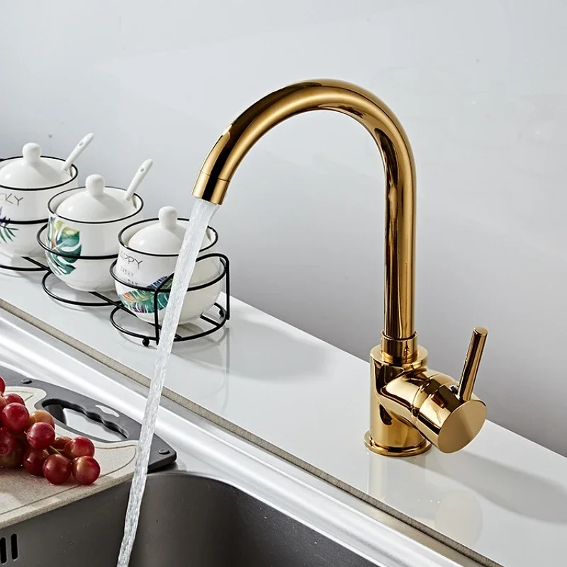 Luxury Gold Kitchen Faucet Hot Cold Water 360 Degree Rotation Water Mixer Crane Tap Single Handle Vegetable Washing Basin Faucet