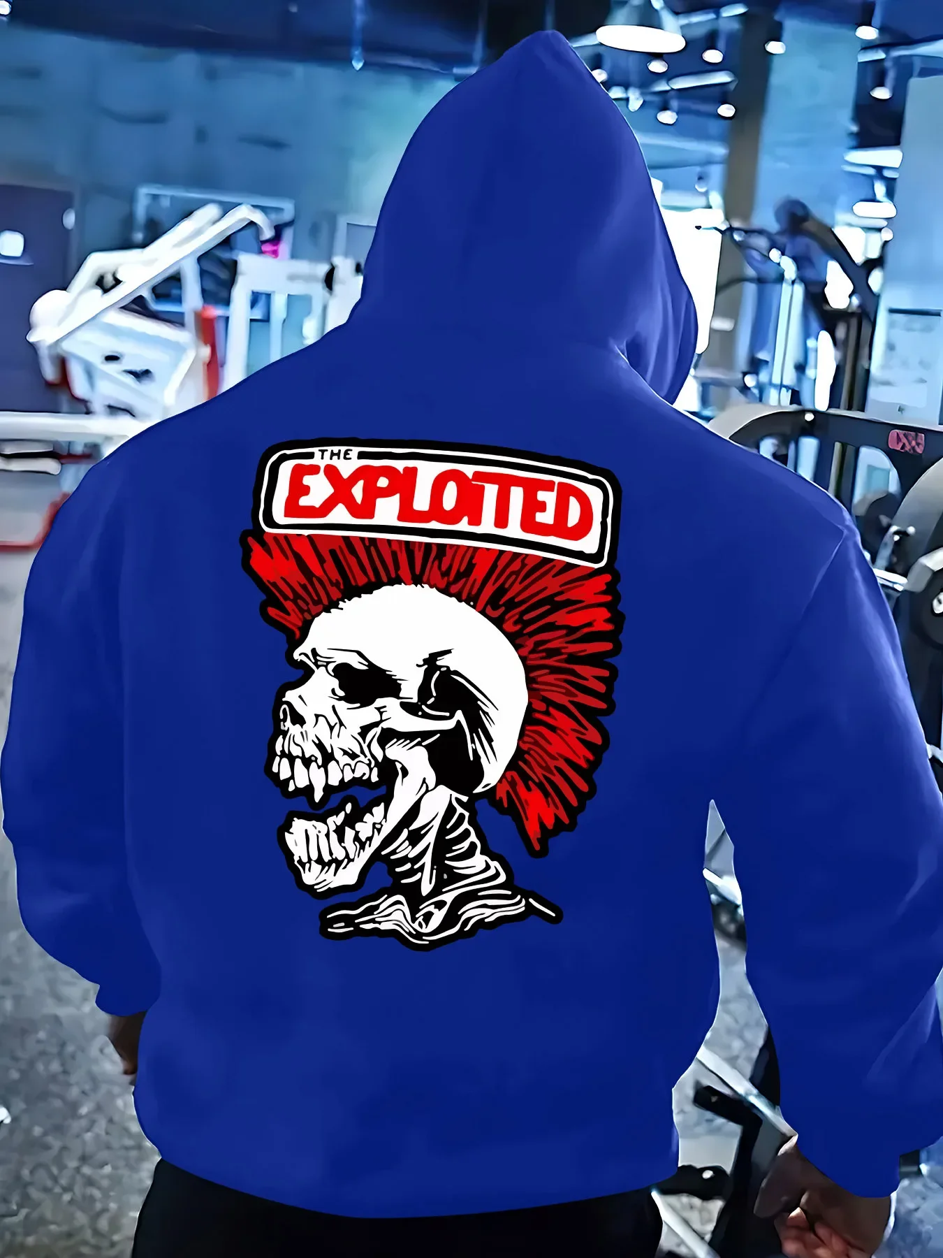 Unisex Punk Rock The Exploited Skull Back Print Hoodie, Vintage Rock Music Loose Fleece Sweatshirt Autumn Winter