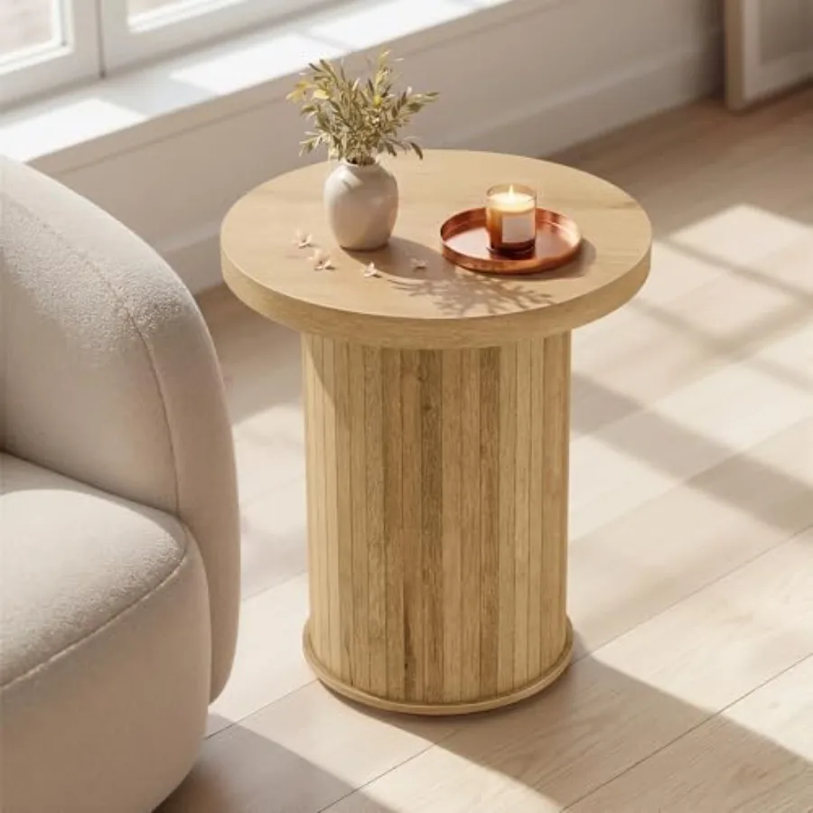 

Side Table, Tambour End Table, Mid Century Modern Nightstand, Easy Assembly, for Small Spaces, Living Room, Bedroom, Home Offic
