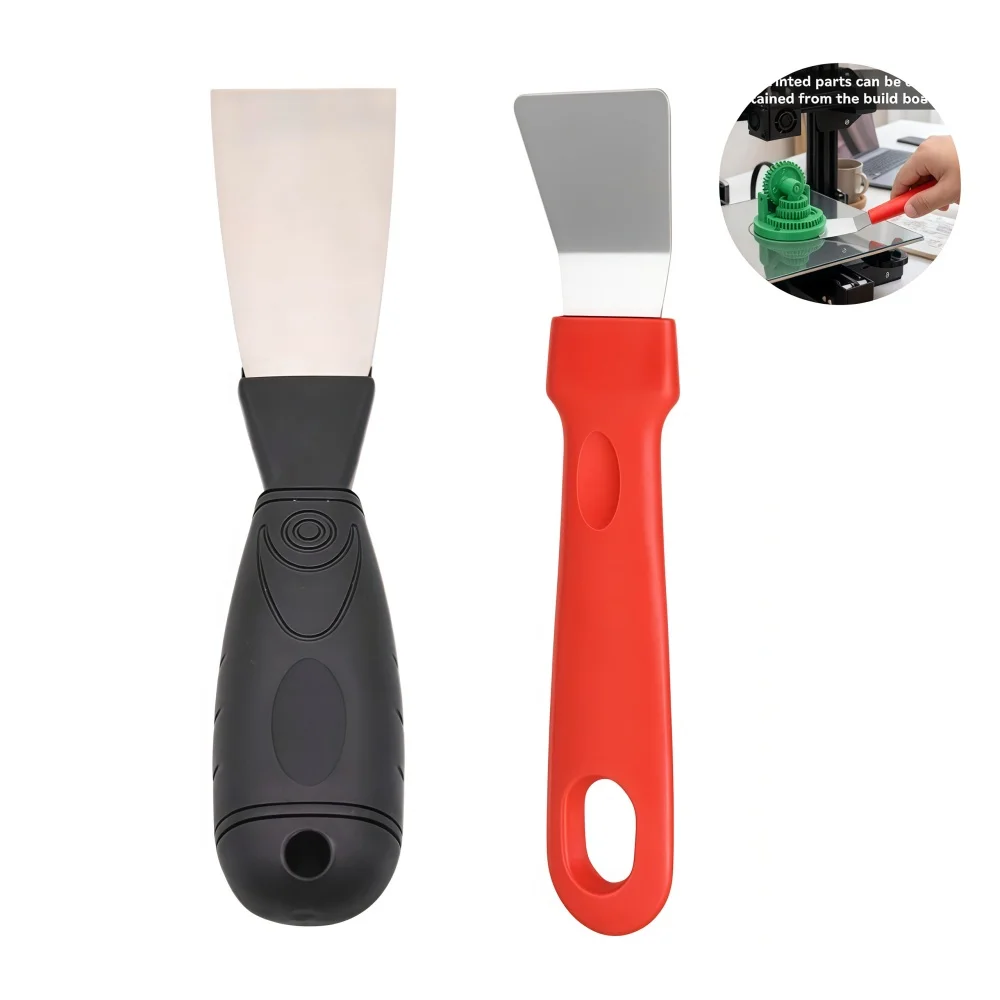 2PCS 3D Printer Scraper,Stainless Steel Straight + Bending 3D Scrapers with Comfortable Grip for Cleaning  Black & Red