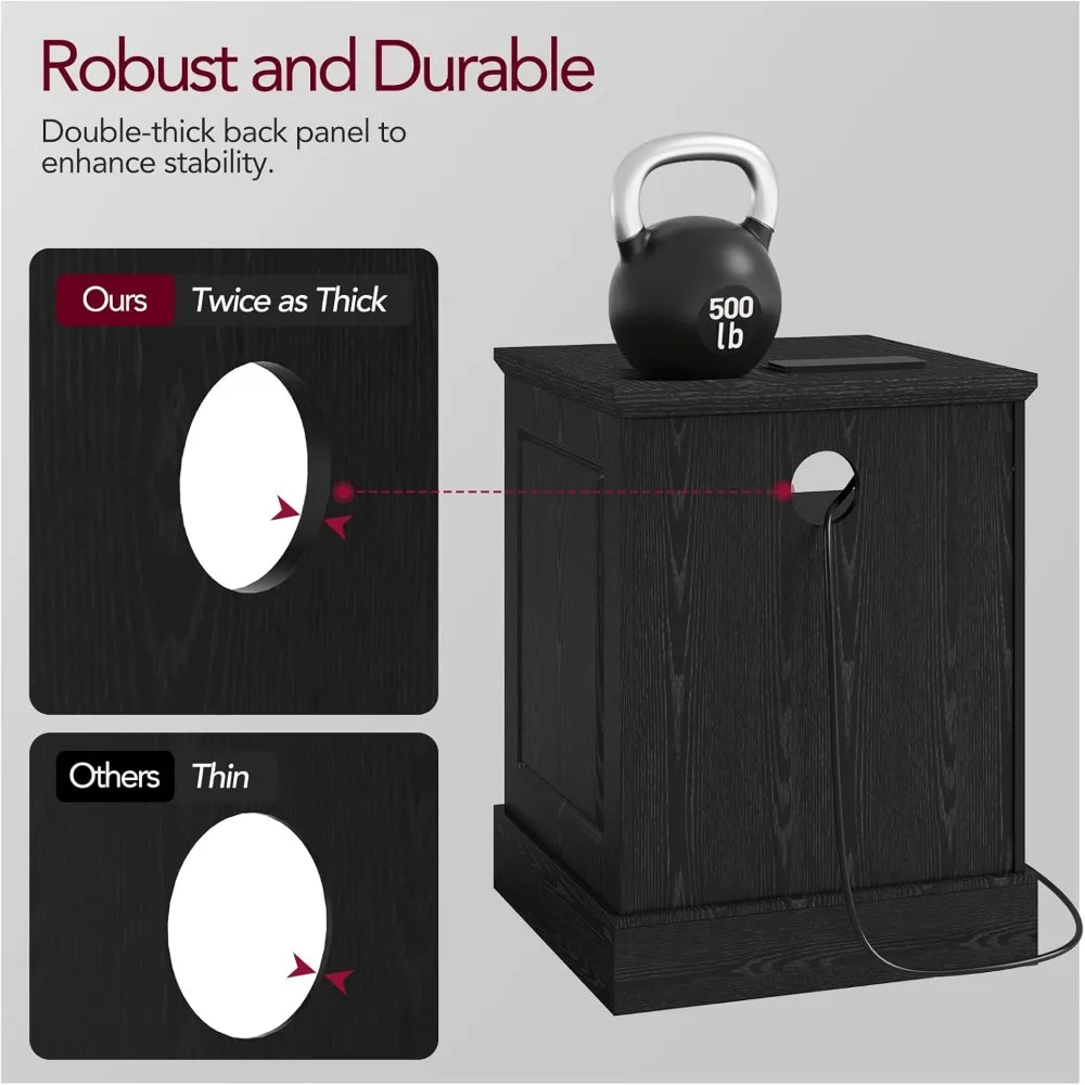 منضدة المزرعة مع قاعدة شحن، حامل ليلي عريض 18 بوصة مع أدراج وتخزين، طاولة جانبية مربعة بجانب السرير، fo #6