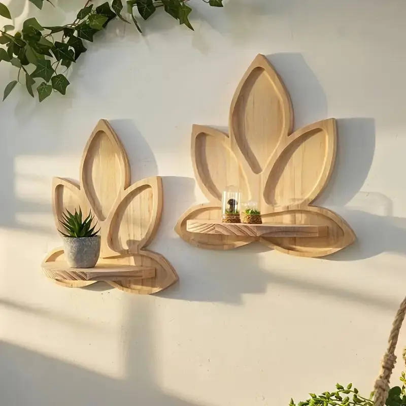 Nordic Style Wooden Shelf Lotus Design Floating Shelf Wall Mounted Storage Rack for Aromatherapy Display Bedroom Decoration