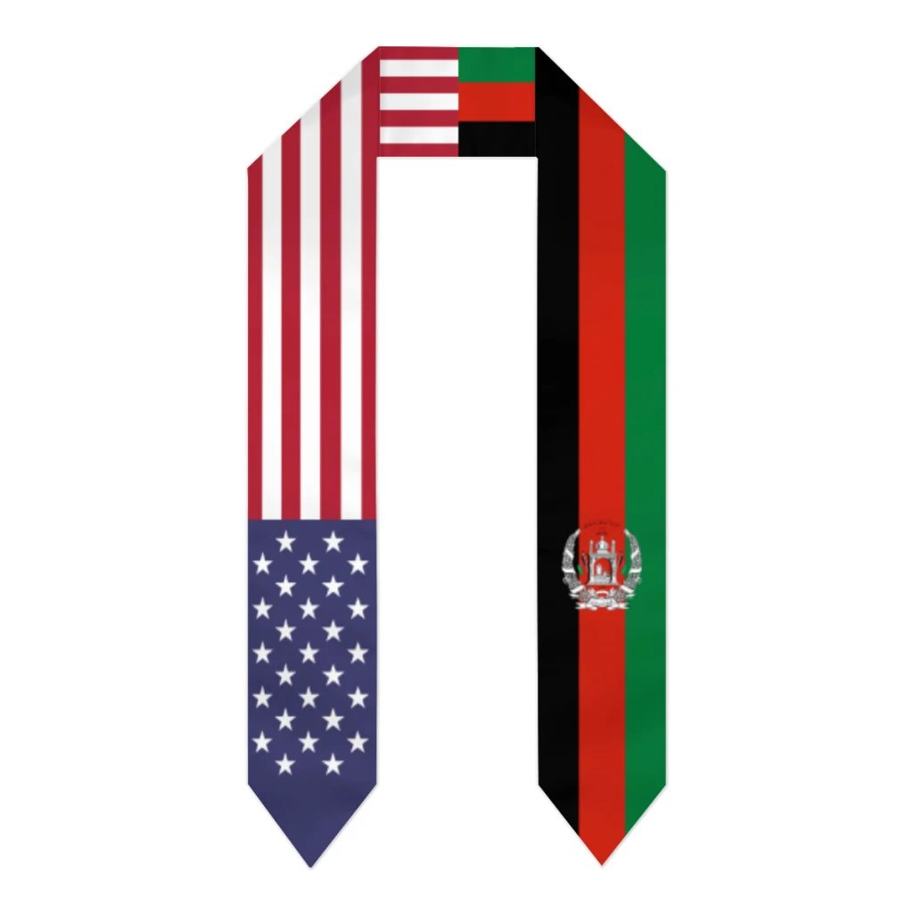 Graduation Sash Afghanistan & USA United States Flag Stole Shawls Graduate Wraps Scraf International Student Pride Gifts