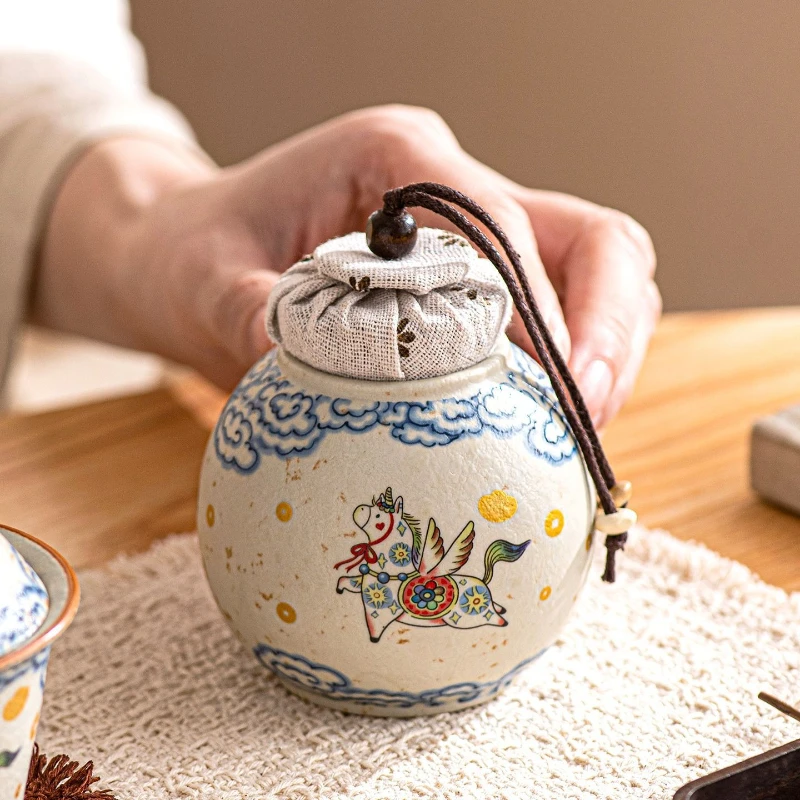 Caramel Glaze,  Yuanbao Ceramic Tea Canister, Sealed & Moisture-Proof for Tea Storage, Small Size for Loose Tea