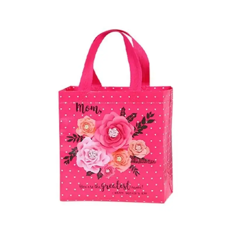 652F Mothers Day Gift Bags Thank You Bags Floral Non-Woven Fabric Candy Bag 8x9x4inch