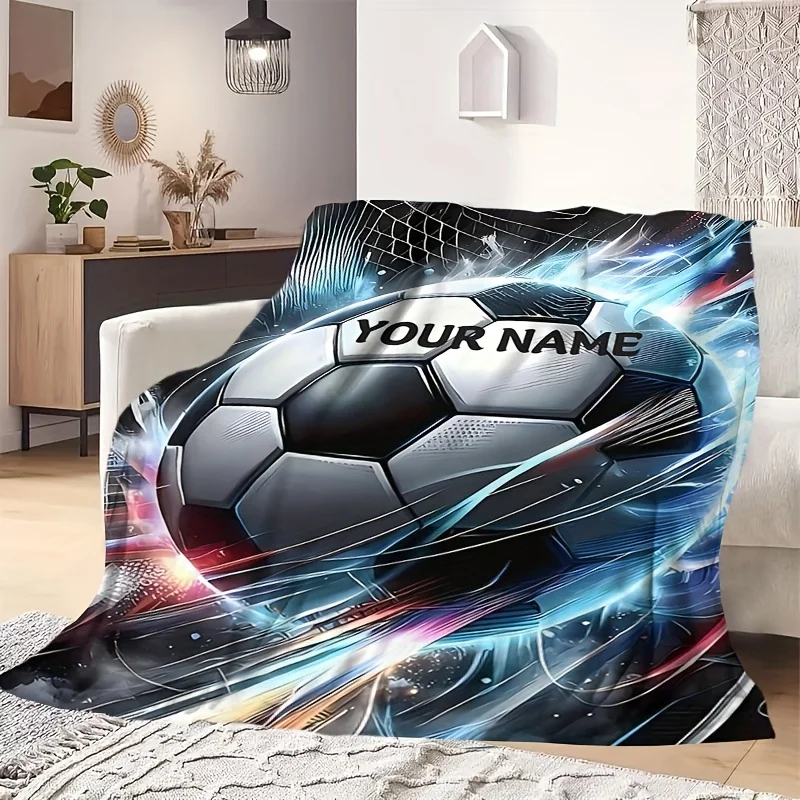 1 customized football blanket with personalized name suitable for bed, sofa, office or camping, soft plush parabolic shape, vibr