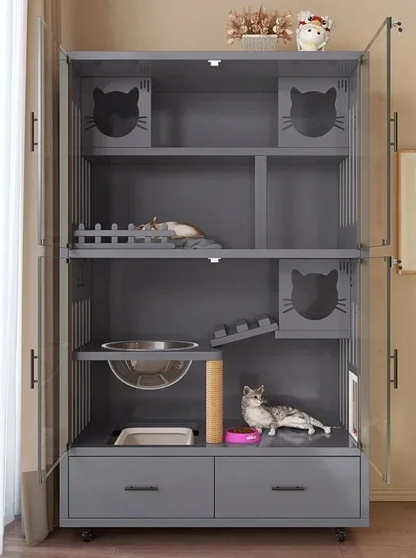 

A Cat Villa Solid Wood Cat Cage House Nest Climbing Frame, House Indoor Cabinet Household Cat Room
