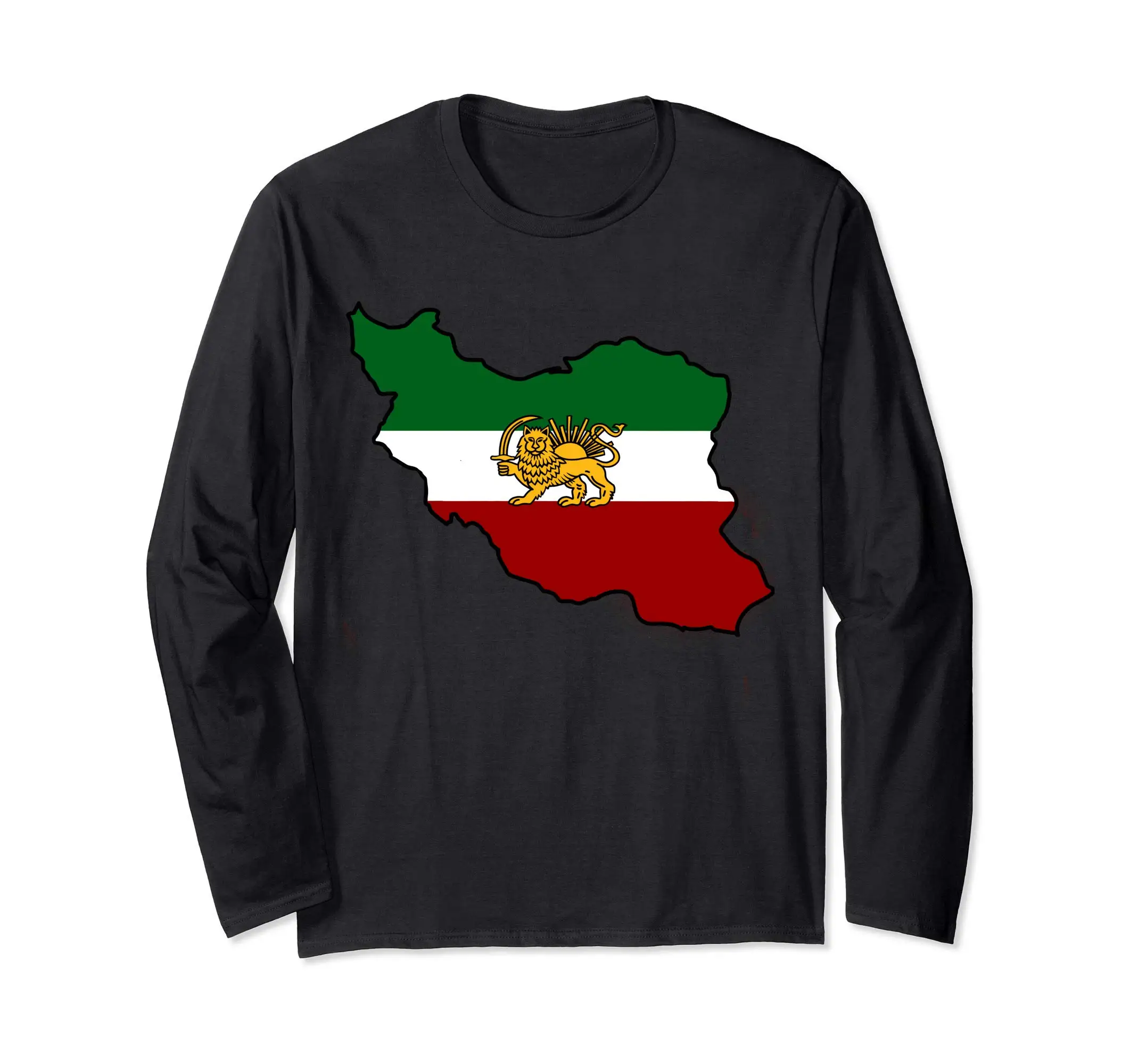 Iran Flag Map Lion Sun Long Sleeve T Shirt Men Women Unisex T-Shirt LS Tops 100% Cotton Tees