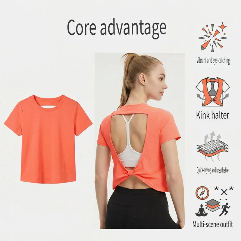 Women's Yoga Backless Crop Top - Sexy Loose Gym Fitness Sportswear for Running Workout, Breathable Sports T-shirt & Jogger Vest