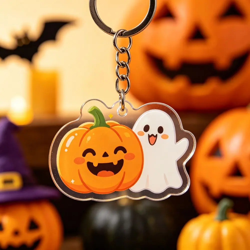 Halloween Haunted House Acrylic Keychain Spooky Black Cat Pumpkin Bat Key Ring Bag Charm Pendant Horror Holiday Party Decoration - view 4