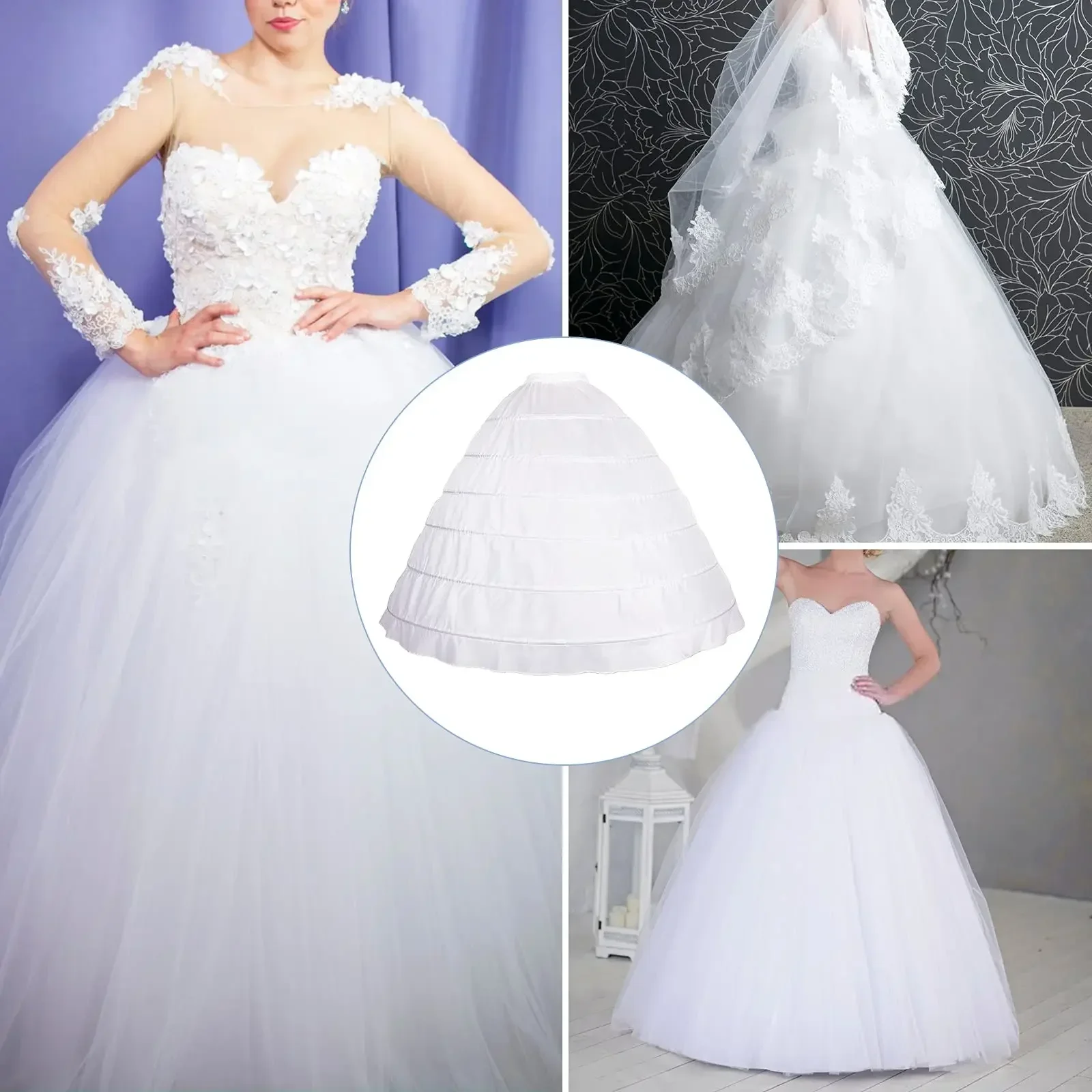 Rok dalam wanita Crinoline, Rok bola, gaun pengantin pernikahan, rok jepit panjang Hoop, rok A-line 6 model A-line, untuk wanita